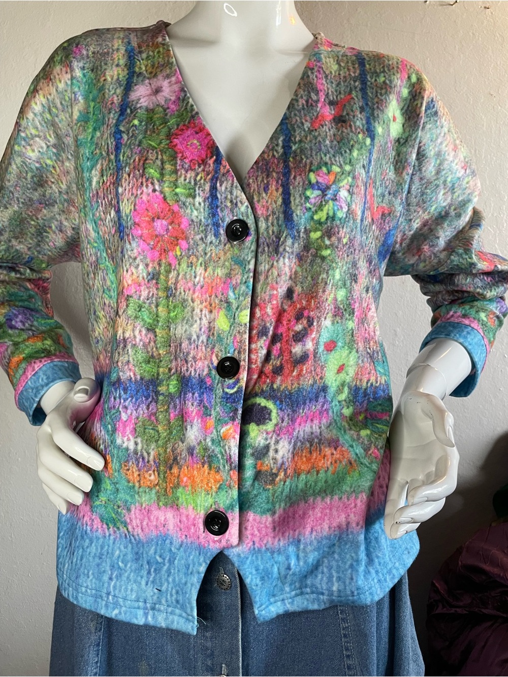 Multicolor Floral V-Neck Button Cardigan - Women's